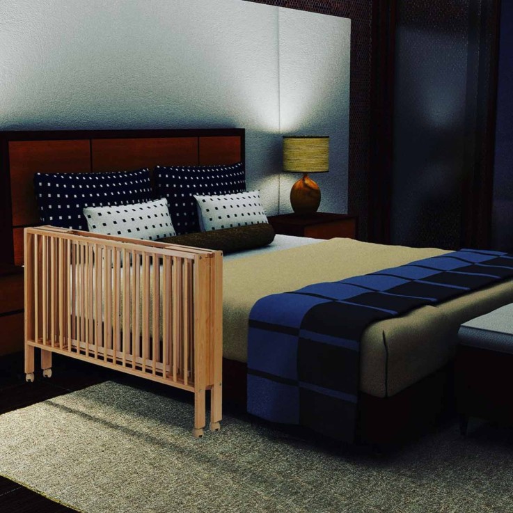 Lit pour enfant à barreaux pliable 60x120 cm avec matelas, Bois naturel