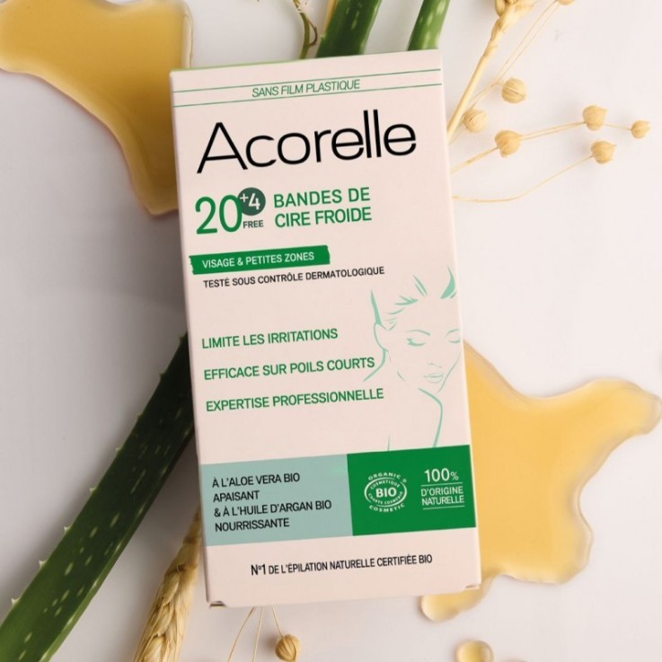 Bandes de cire froide visage certifiées bio x20 + 4 offertes