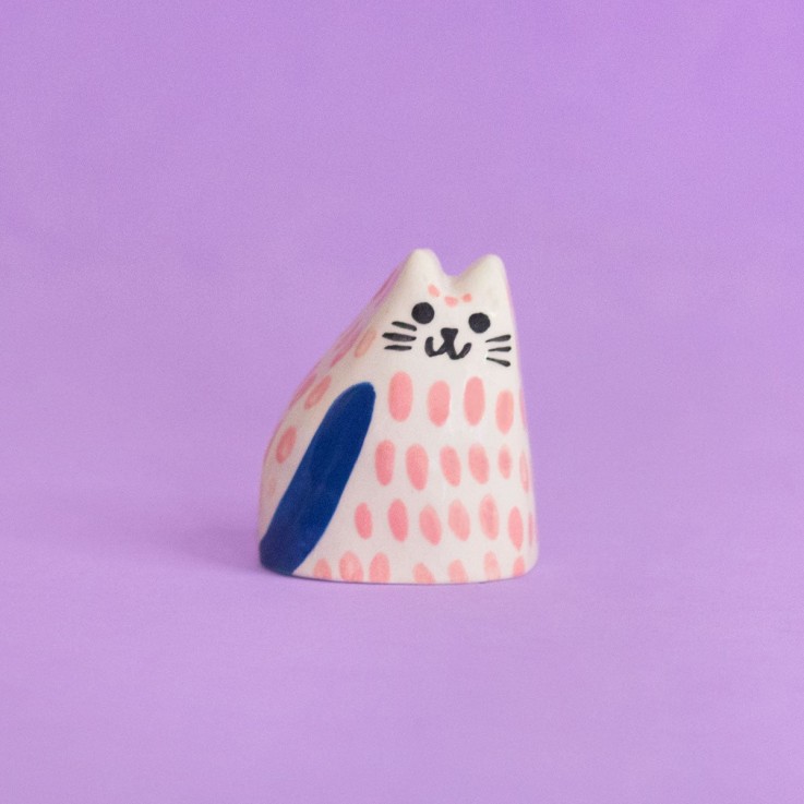 Céramique Petit Chat Rose Et Bleu