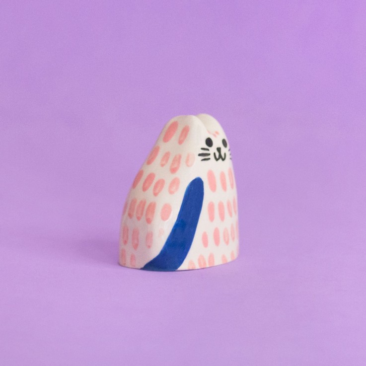 Céramique Petit Chat Rose Et Bleu