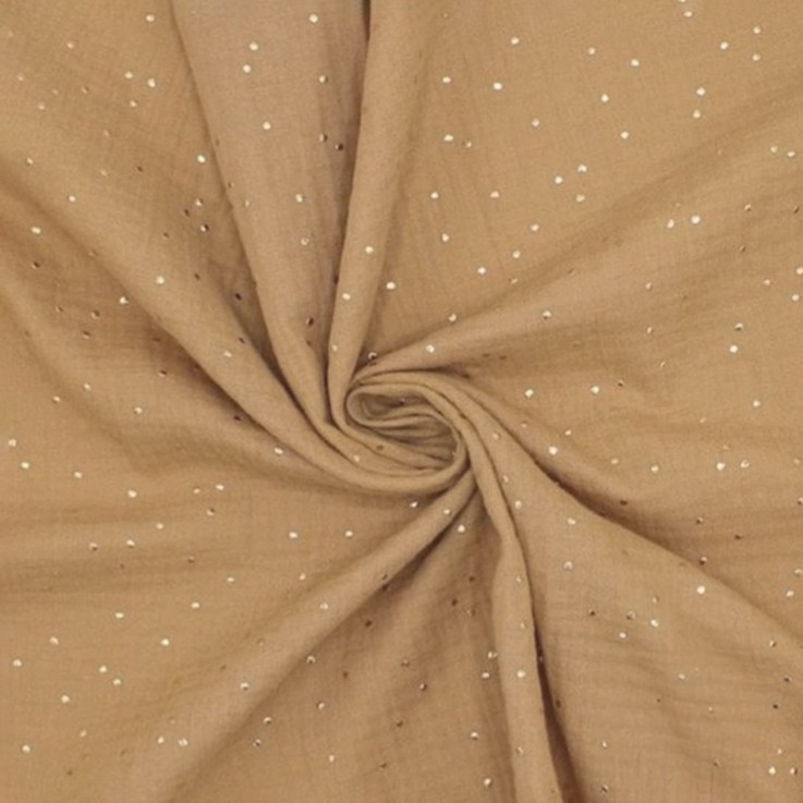 Tissu double gaze de coton, Pois Or Glitter - au mètre, par 50 cm