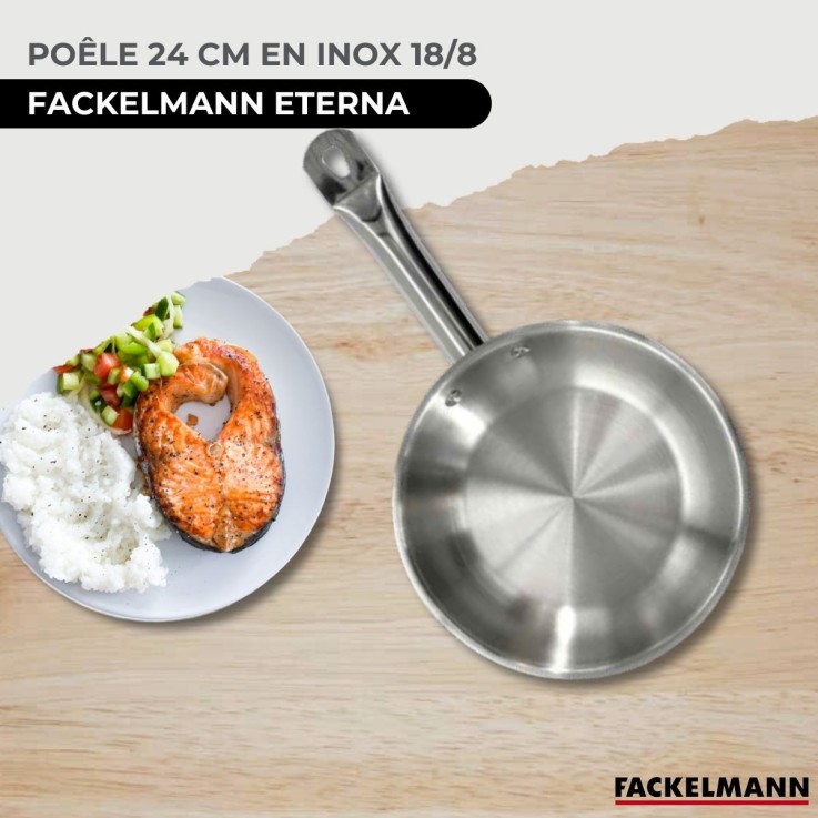 Set de 1 poêle de 24 cm en inox et couvercle en verre Fackelmann Eterna