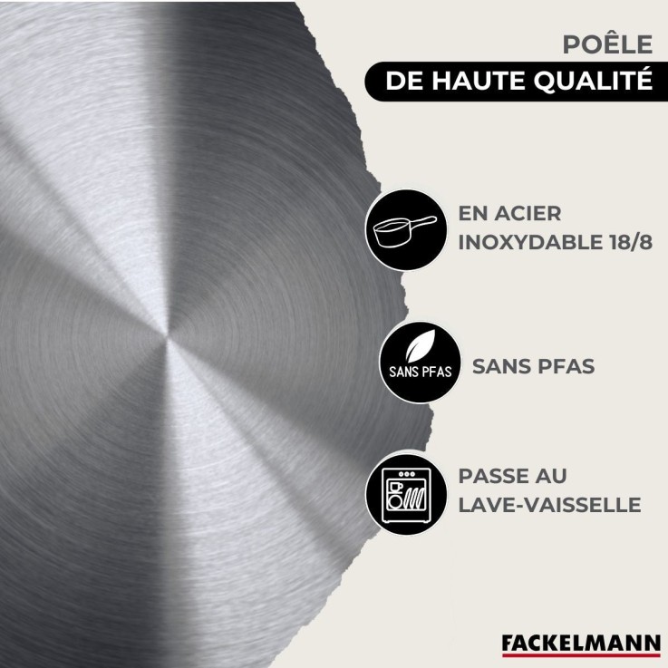 Set de 1 poêle de 24 cm en inox et couvercle en verre Fackelmann Eterna