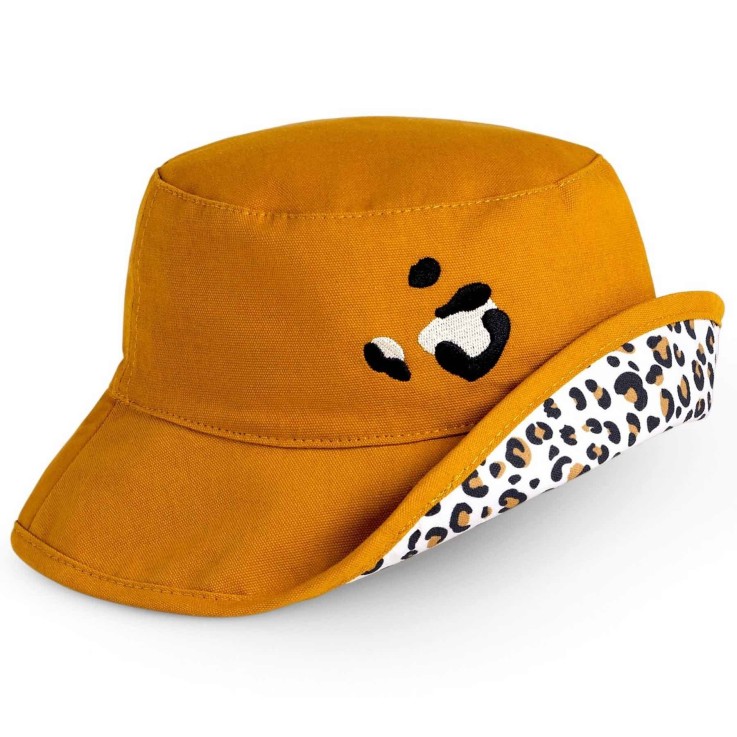 Bob réversible enfant UPF50+ en coton Léopard
