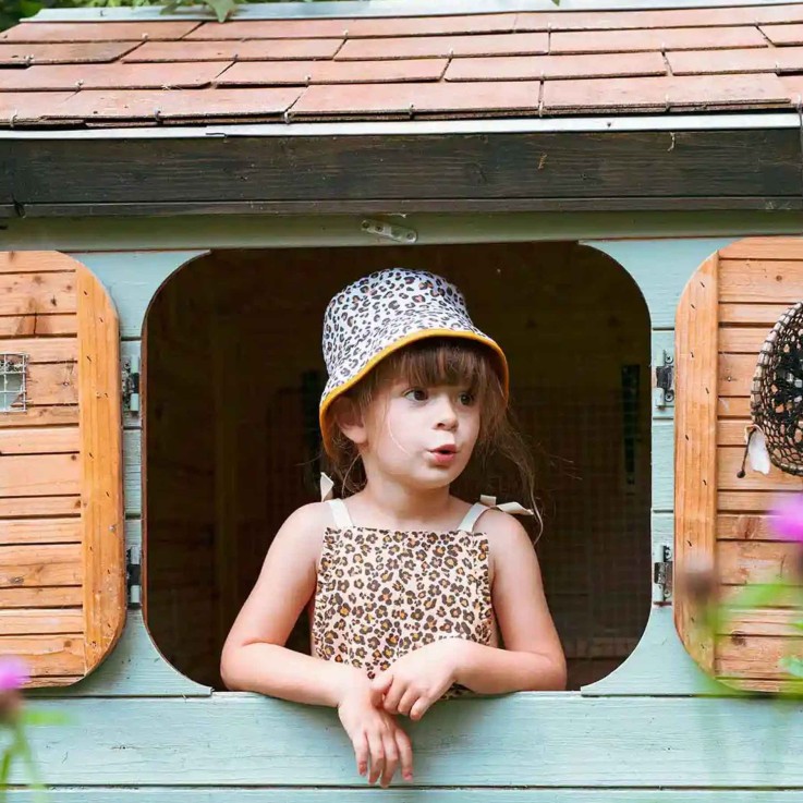 Bob réversible enfant UPF50+ en coton Léopard