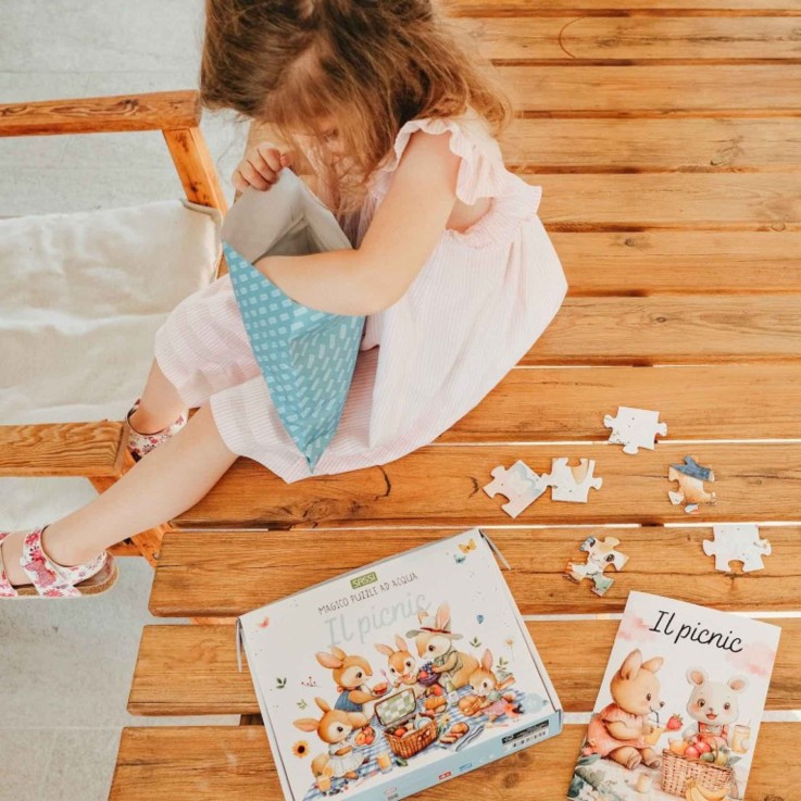 Puzzle magique à l'eau enfant 54 pièces coloriage réutilisable - Le pique nique