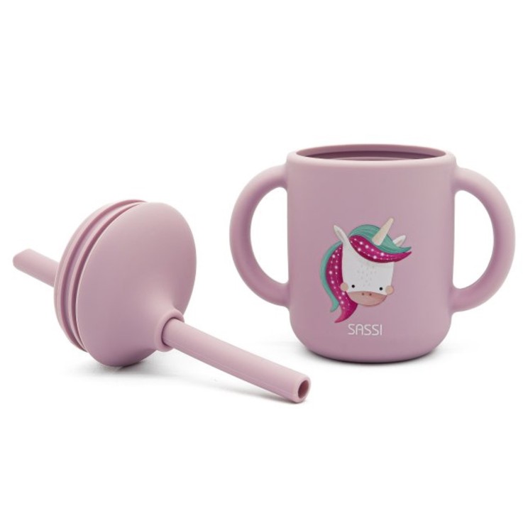 Gobelet en silicone avec poignées et paille 120 ml, Animaux