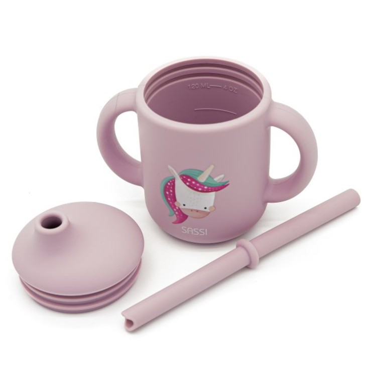 Gobelet en silicone avec poignées et paille 120 ml, Animaux