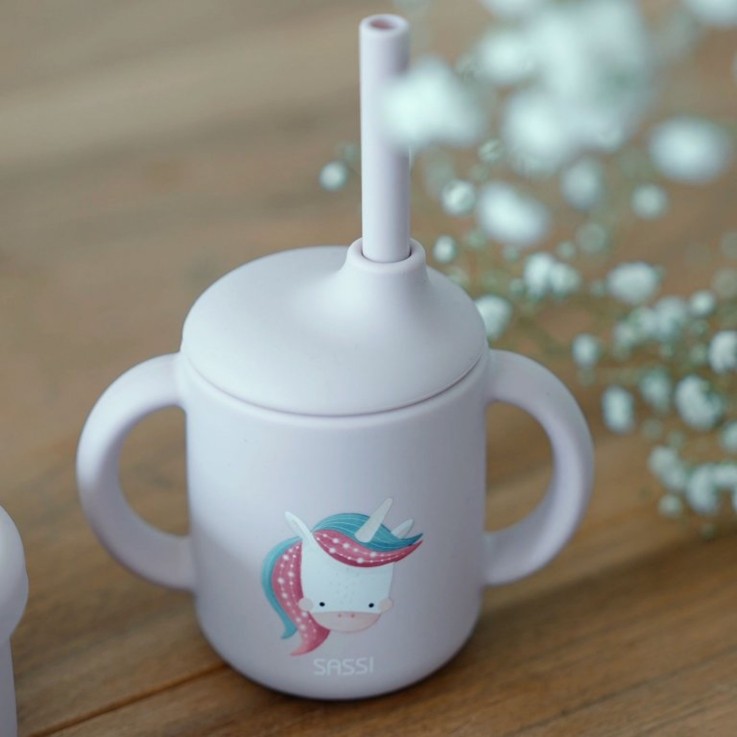 Gobelet en silicone avec poignées et paille 120 ml, Animaux