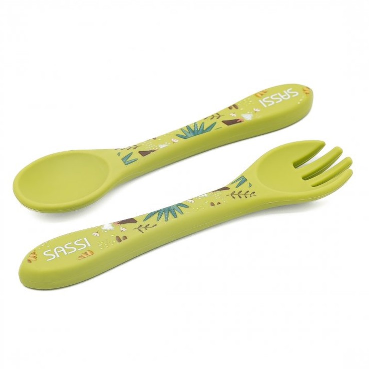 Set couverts bébé fourchette et cuillère en silicone, Animaux
