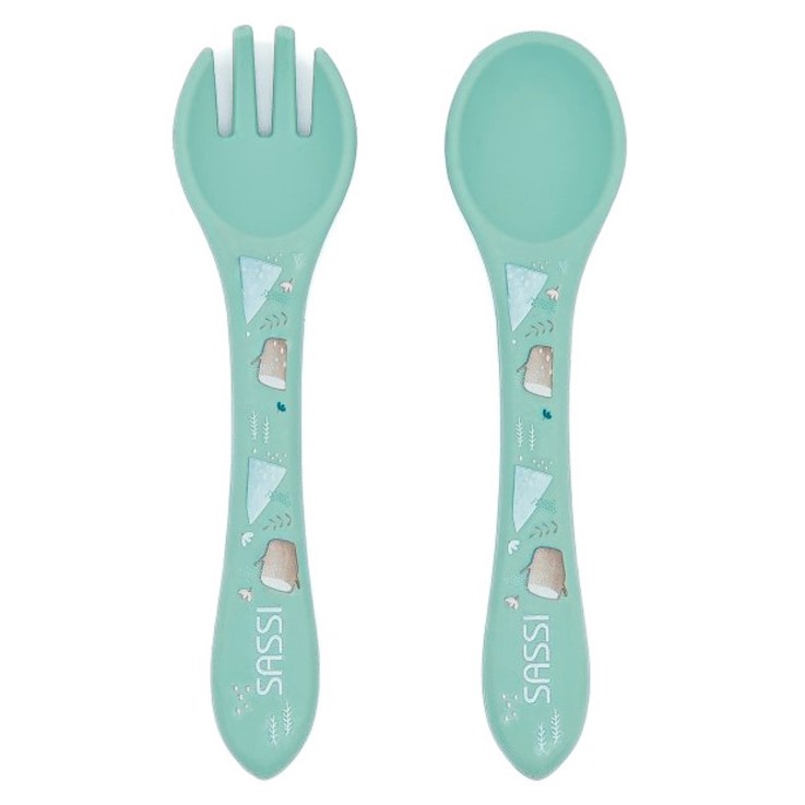 Set couverts bébé fourchette et cuillère en silicone, Animaux