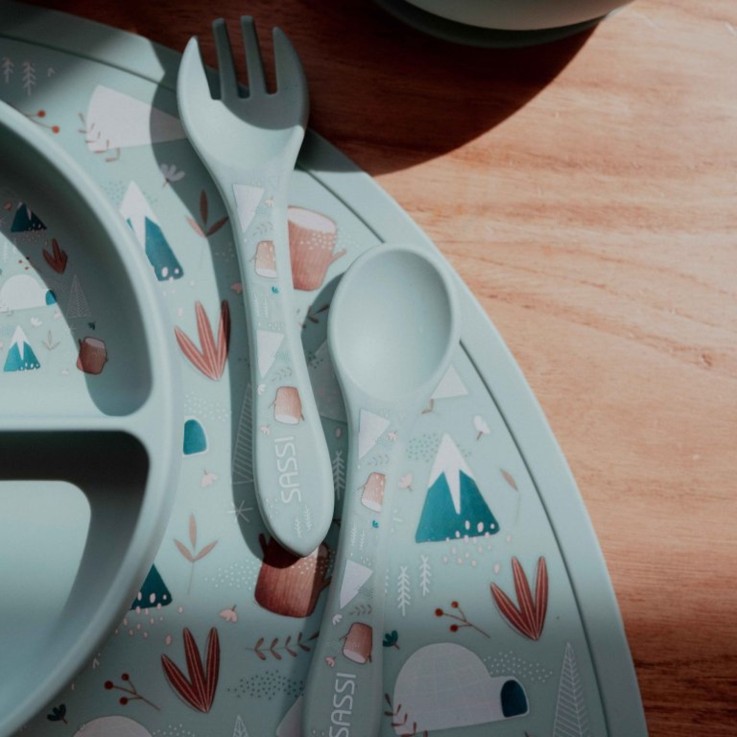 Set couverts bébé fourchette et cuillère en silicone, Animaux