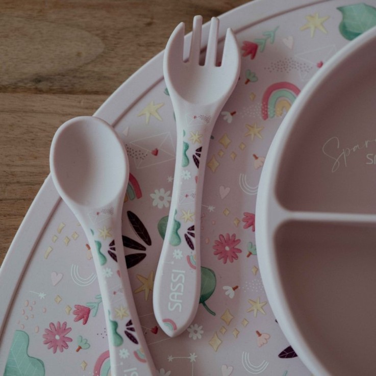 Set couverts bébé fourchette et cuillère en silicone, Animaux
