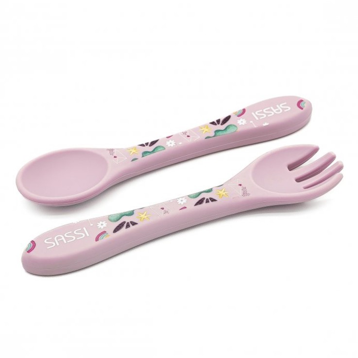 Set couverts bébé fourchette et cuillère en silicone, Animaux