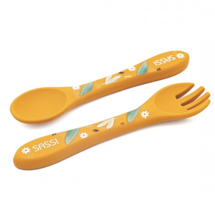 Set couverts bébé fourchette et cuillère en silicone, Animaux