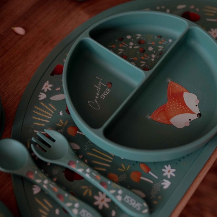 Assiette compartimentée en silicone avec ventouse, Animaux