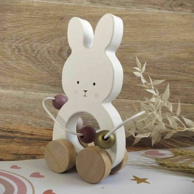 Jouet en bois à tirer, Boulier Lapin