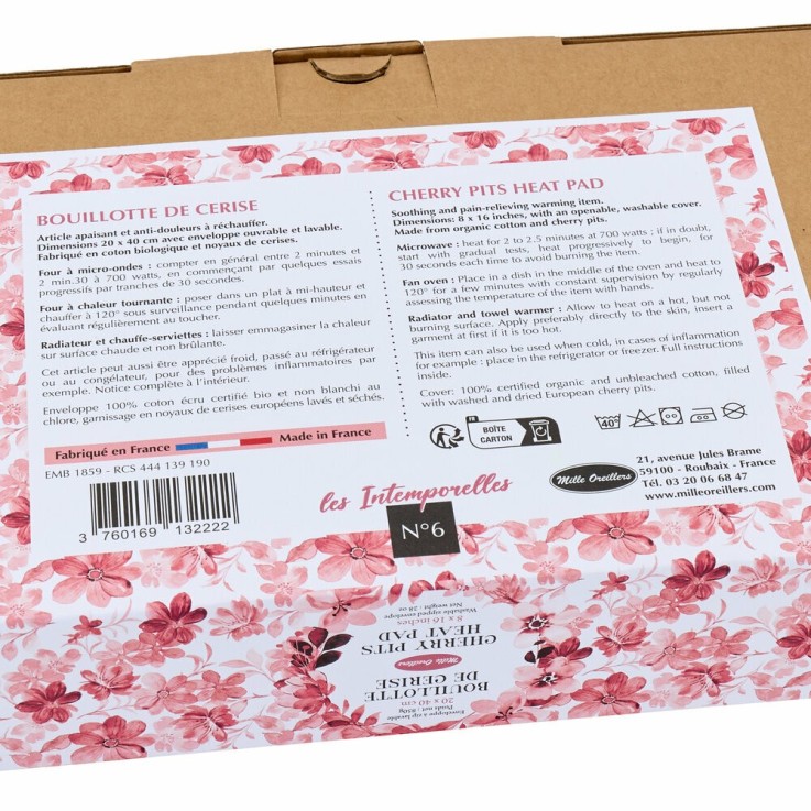Bouillotte de Cerise L'Intemporelle n°6 - Motif floral rose