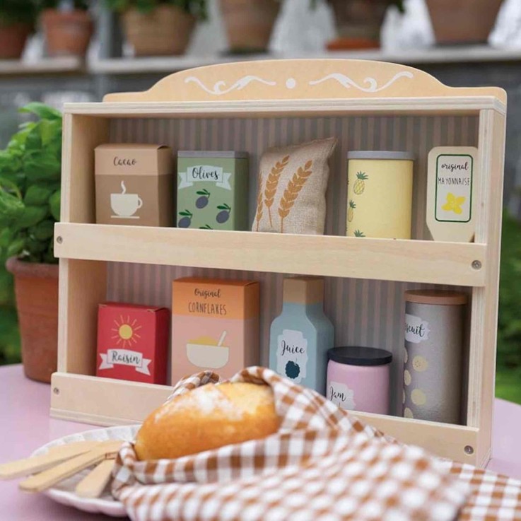 Jouet en bois - Etagère avec épicerie