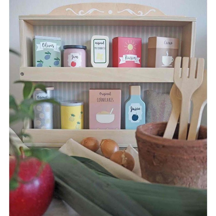 Jouet en bois - Etagère avec épicerie