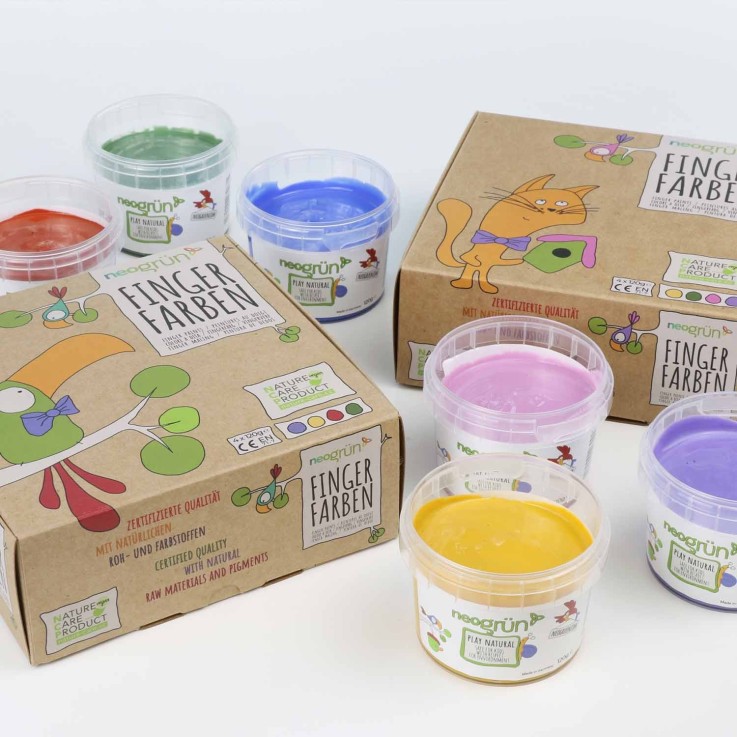 Peinture à doigts "Aki" naturelle & vegan bio, Set de 4 pots