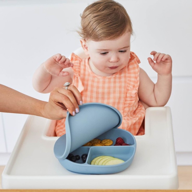 Assiette bébé silicone ventouse avec couvercle