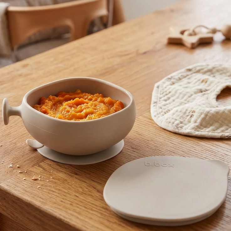 Bol à ventouse en silicone avec couvercle
