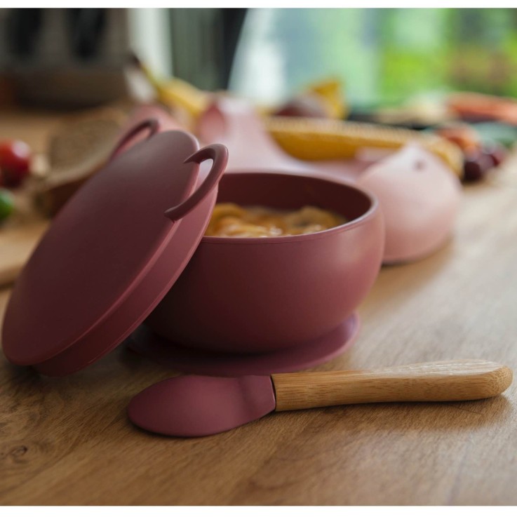 Bol bébé avec ventouse et couvercle en silicone