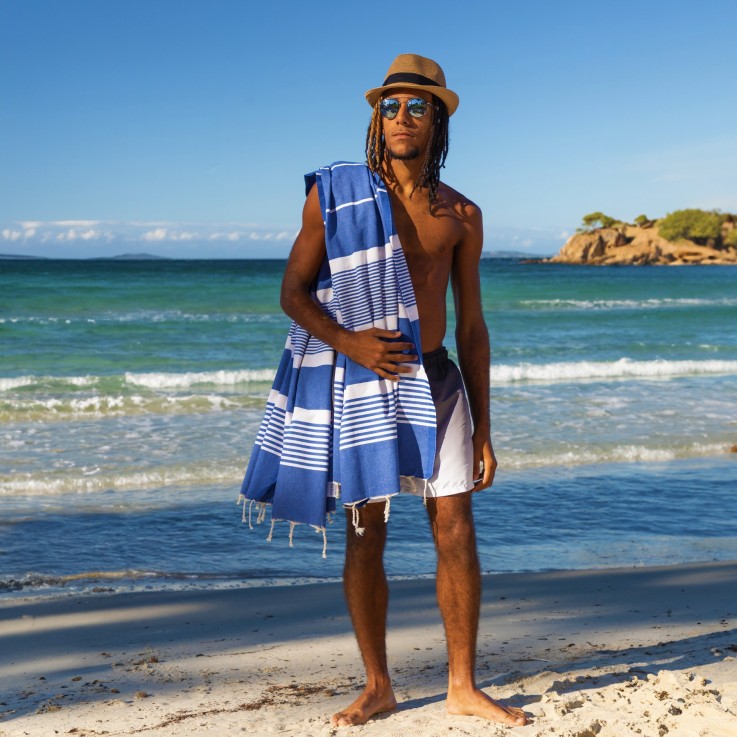 Fouta serviette plage anti sable coton recyclé 1x2 m Moorea