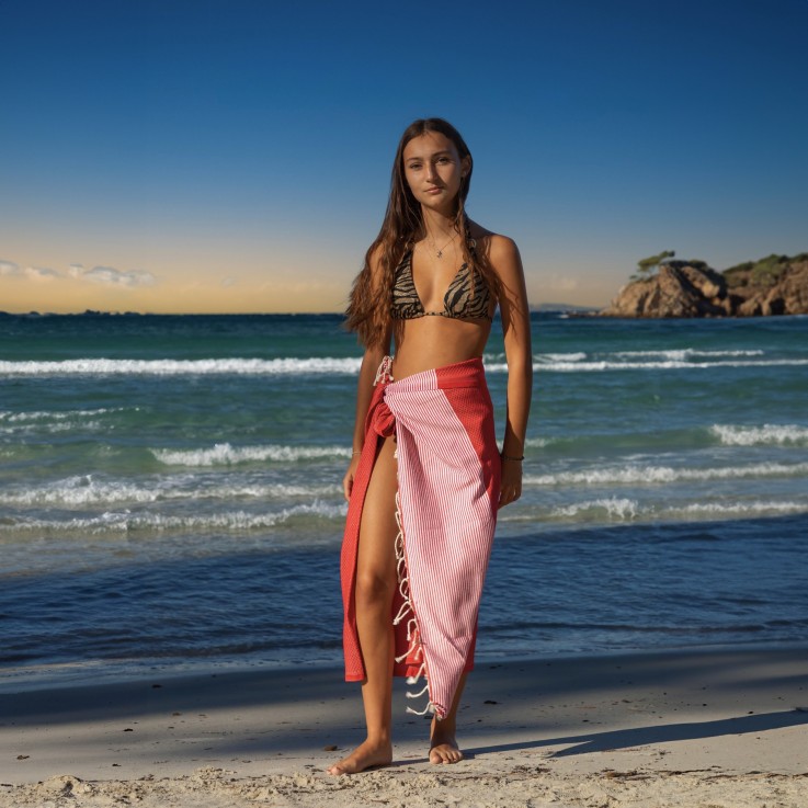 Fouta serviette plage nid d'abeille coton recyclé 1x2 m Seychelles
