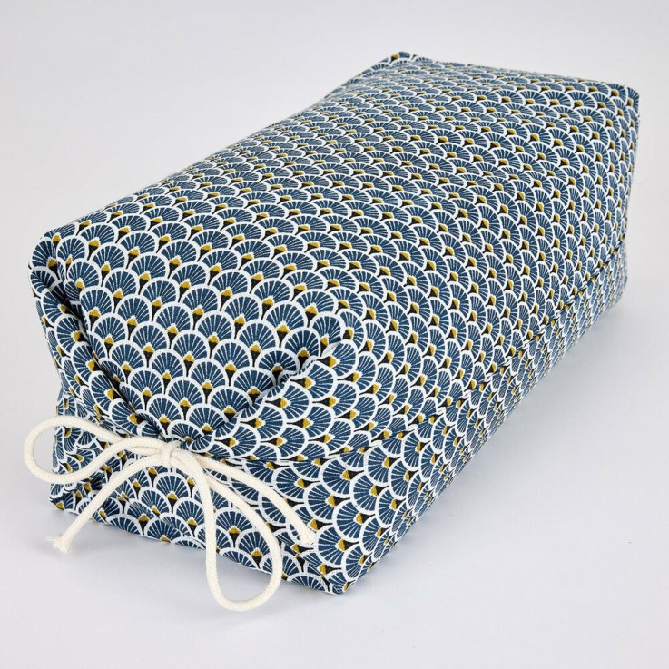 Taie pour Oreiller Japonais Makura - Motif Eventails Bleu Marine