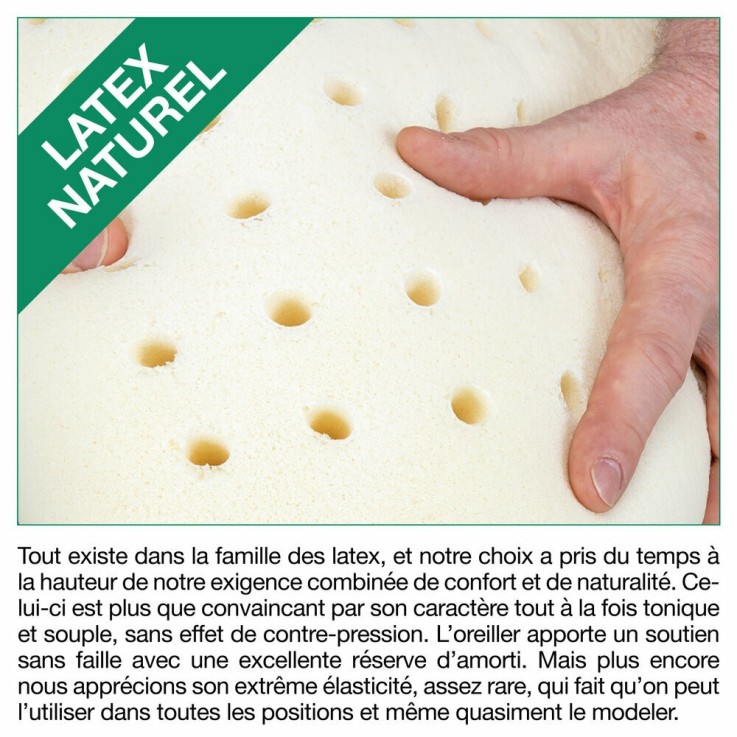 Oreiller en Latex naturel d'Hévéa - 50 x 70 cm