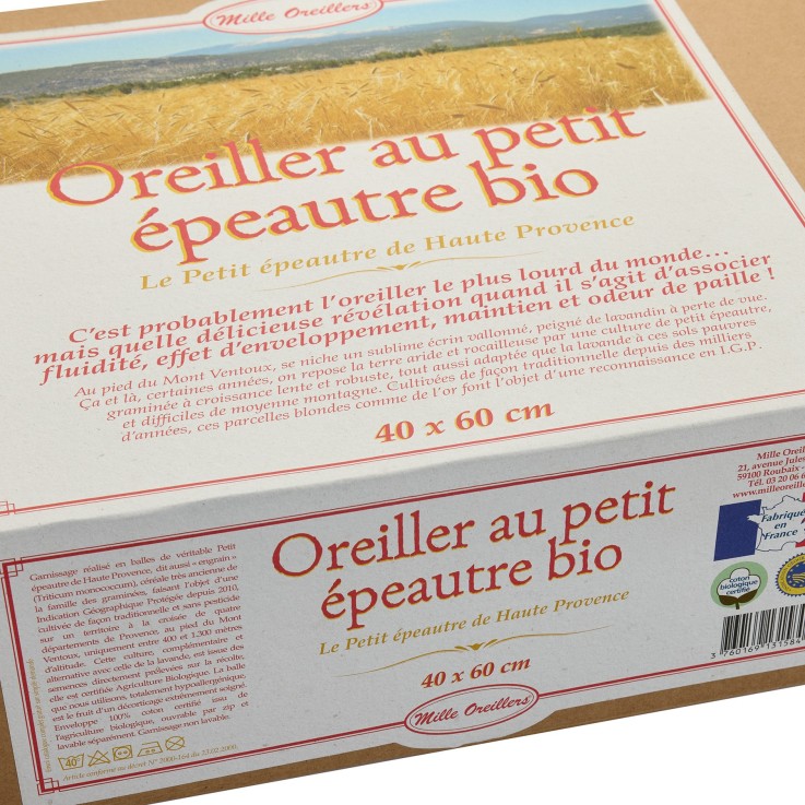 Oreiller au Petit épeautre bio de Haute Provence 40 x 60 cm