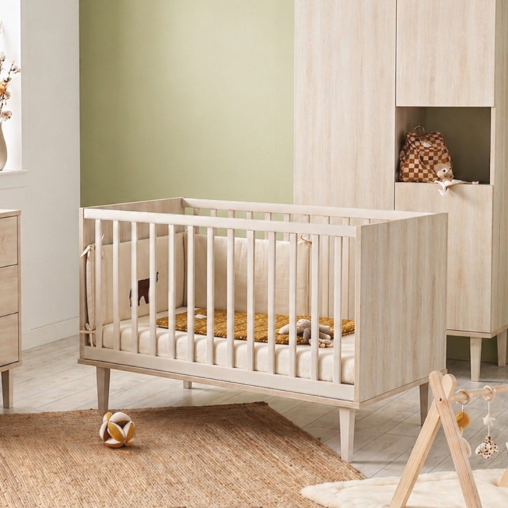 Lit bébé évolutif 70x140 sur pieds- Little Big Bed en bois décor hêtre cendré