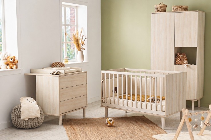 Lit bébé évolutif 70x140 sur pieds- Little Big Bed en bois décor hêtre cendré