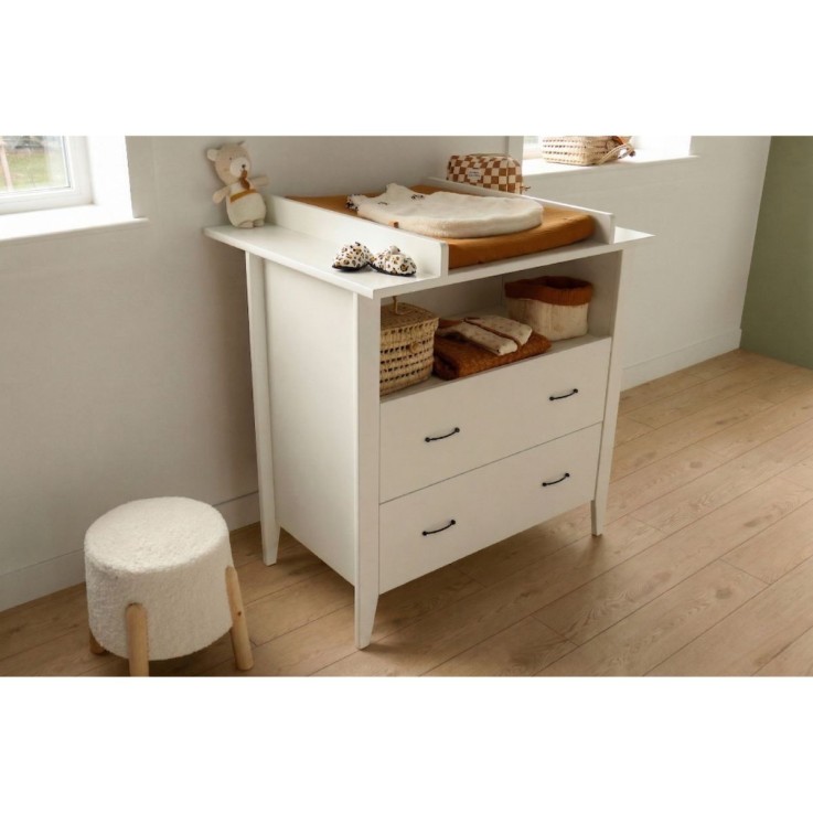 Commode à langer 2 tiroirs 96x95cm et une niche poignées métal