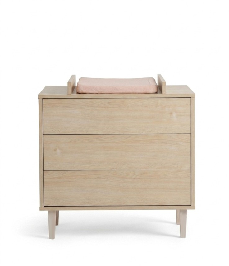 Commode à langer 3 tiroirs sur pieds 97x90cm - décor bois hêtre cendré