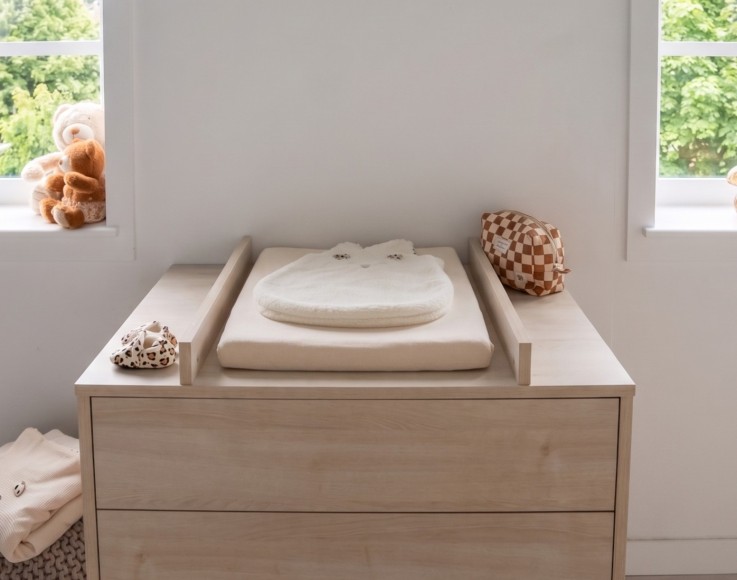 Commode à langer 3 tiroirs sur pieds 97x90cm - décor bois hêtre cendré