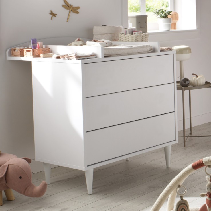 Chambre bébé 3 pièces Milann, Lit bébé 120x60, Commode à langer et armoire 2 portes