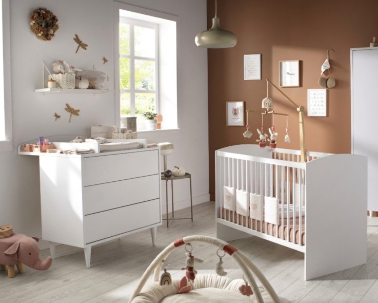 Chambre bébé 2 pièces Milann, Lit bébé 120x60 et Commode à langer