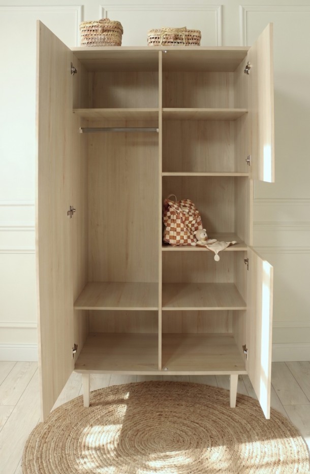Armoire 3 portes et une niche sur pieds 101x209cm - décor bois hêtre cendré