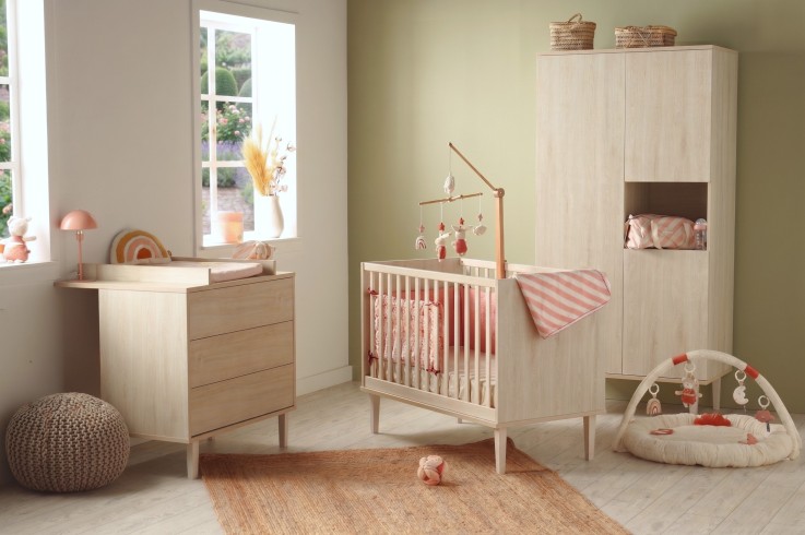 Armoire 3 portes et une niche sur pieds 101x209cm - décor bois hêtre cendré
