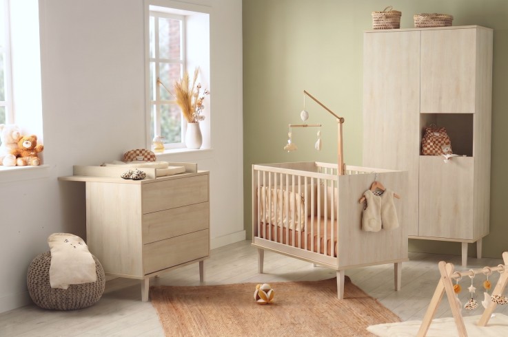 Armoire 3 portes et une niche sur pieds 101x209cm - décor bois hêtre cendré