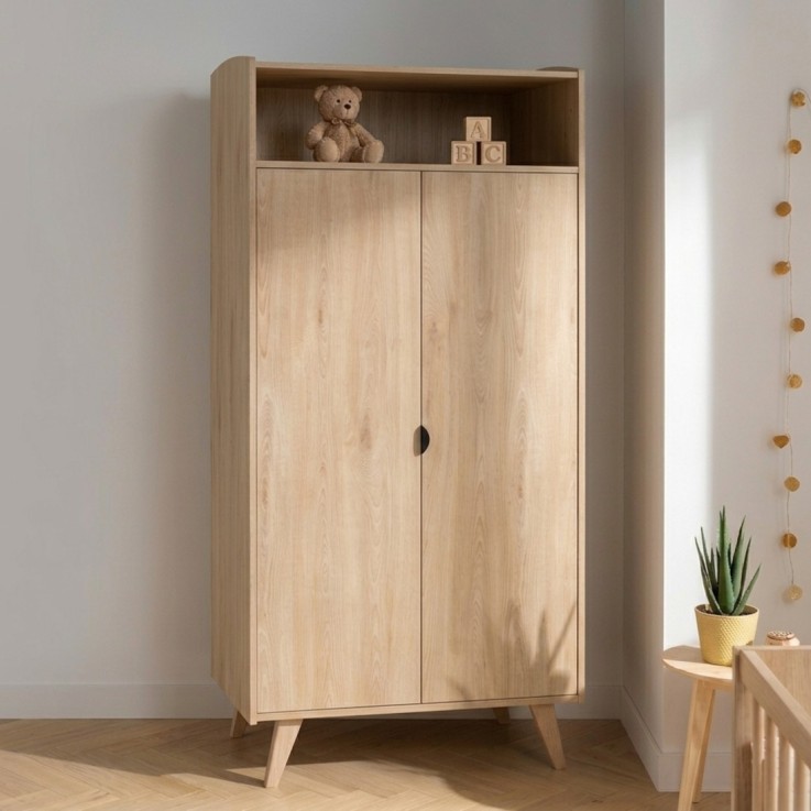 Armoire 2 portes et une niche avec étagères et penderie 91x192cm- poignées métal décor