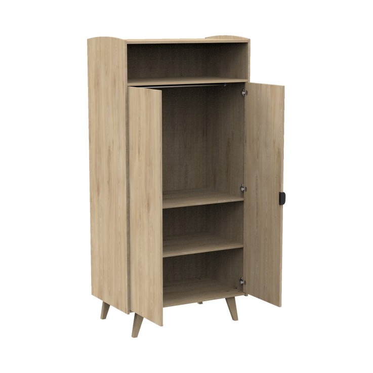 Armoire 2 portes et une niche avec étagères et penderie 91x192cm- poignées métal décor