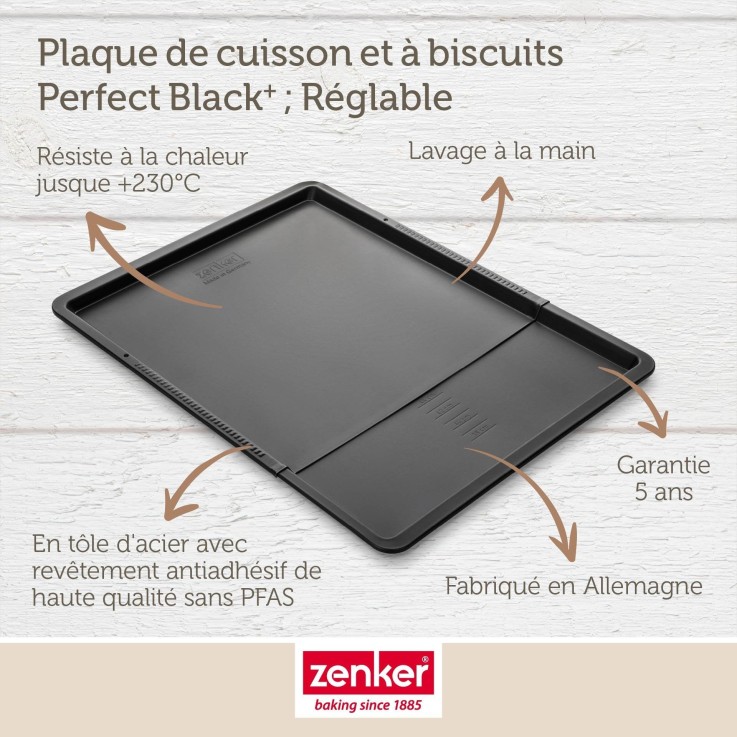 Plaque de cuisson four extensible de 37 à 52 cm Zenker Perfect Black +