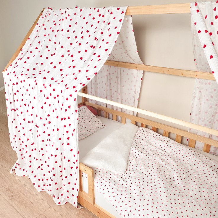 Ciel de lit cabane en gaze de coton Coeurs Lovio