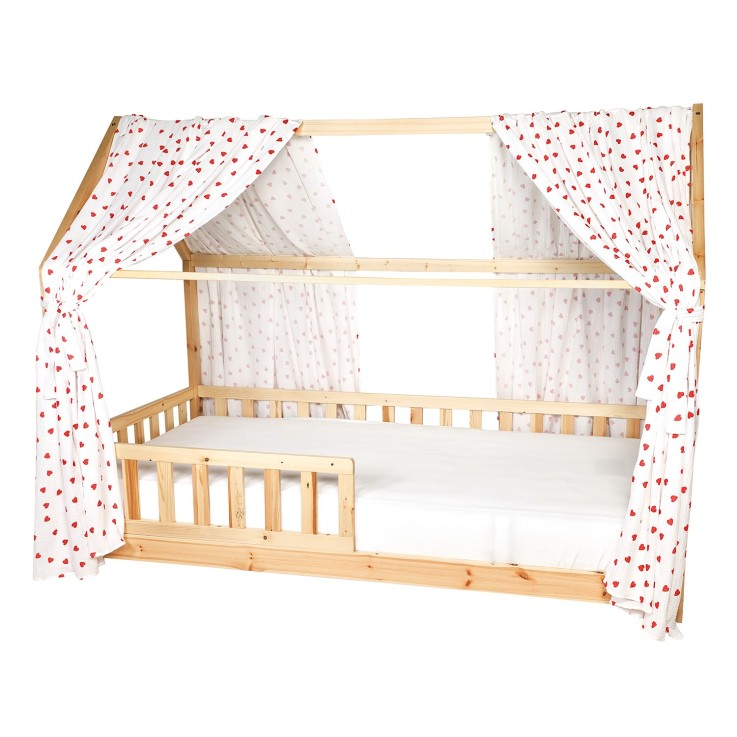 Set double ciel de lit cabane en gaze de coton Coeurs Lovio