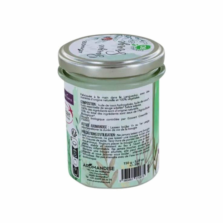 Bougie d'ambiance Sauge Bio 100% végétale - 150g
