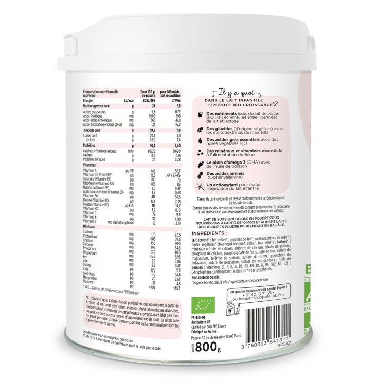 Lait 3ème Âge Croissance Bio - 800 g